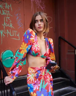 PatBO Aster Long Sleeve Cropped Top (FINAL SALE)- Tops & Bodysuits