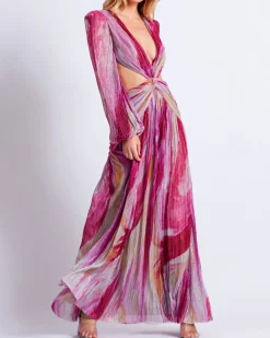 PatBO Aura Metallic Plunge Maxi Dress- Dresses & Jumpsuits