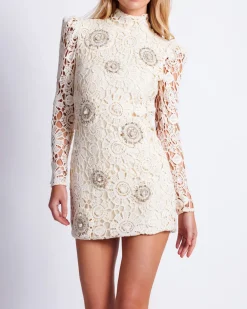 PatBO Beaded Crochet Open Back Mini Dress- Dresses & Jumpsuits