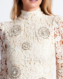PatBO Beaded Crochet Open Back Mini Dress- Dresses & Jumpsuits