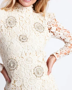 PatBO Beaded Crochet Open Back Mini Dress- Dresses & Jumpsuits