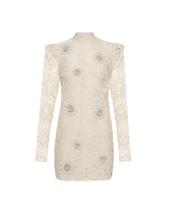 PatBO Beaded Crochet Open Back Mini Dress- Dresses & Jumpsuits