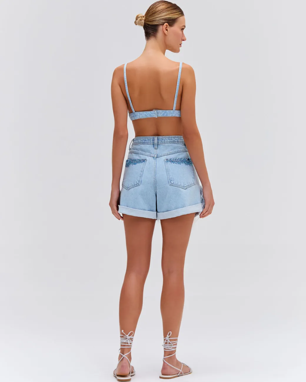 PatBO Beaded Feather Shorts (EXCLUSIVE)- Matching Sets|Denim