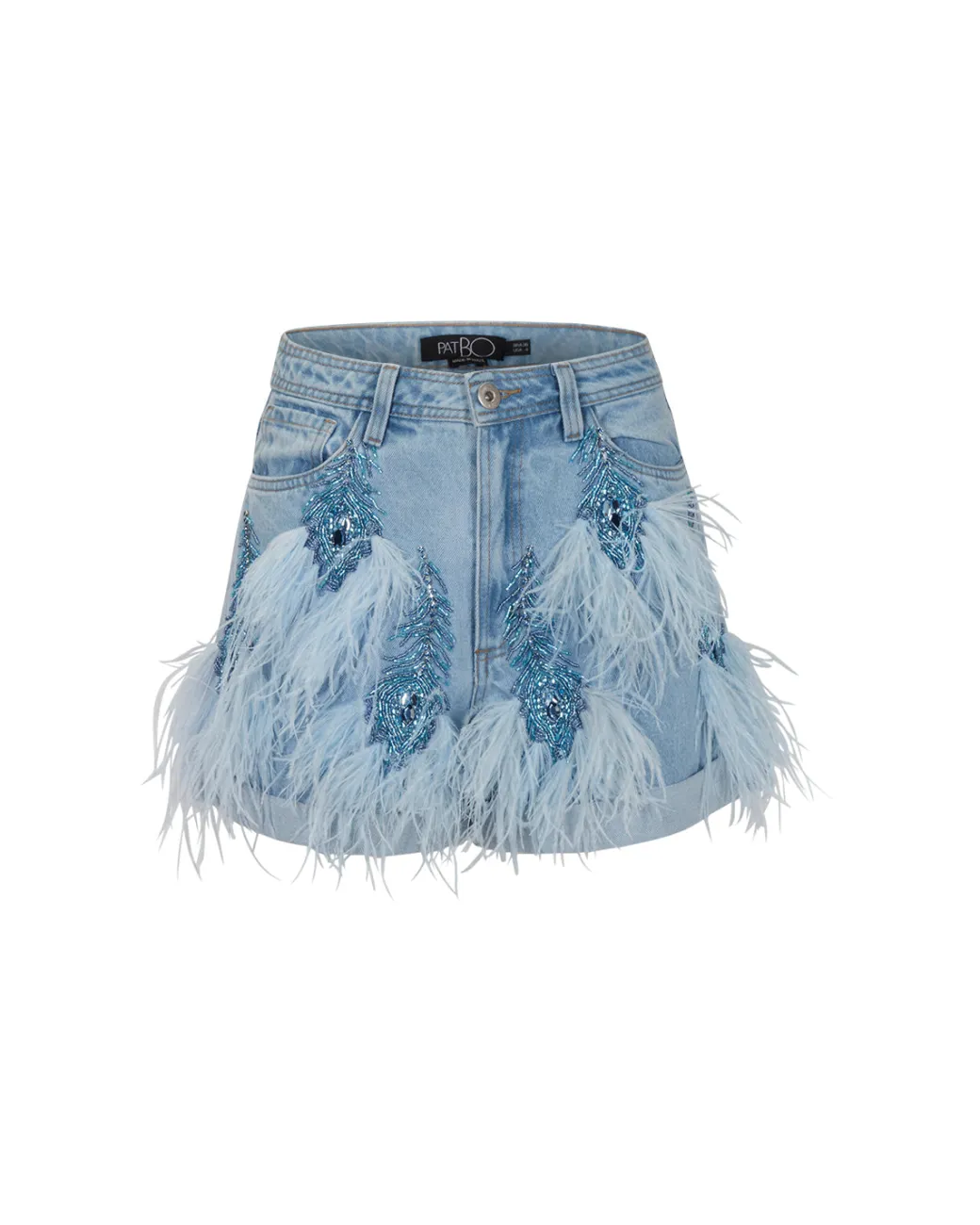 PatBO Beaded Feather Shorts (EXCLUSIVE)- Matching Sets|Denim