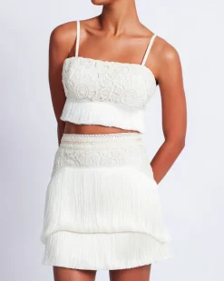 PatBO Crochet Fringe Cropped Top- Tops & Bodysuits|Matching Sets