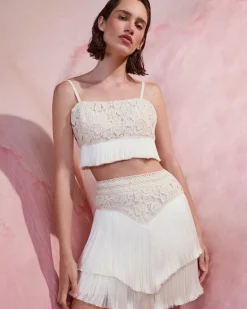 PatBO Crochet Fringe Cropped Top- Tops & Bodysuits|Matching Sets