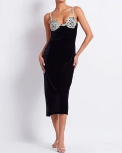 PatBO Crystal Chain Velvet Midi Dress (FINAL SALE)- Dresses & Jumpsuits