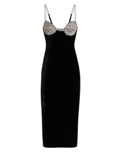 PatBO Crystal Chain Velvet Midi Dress (FINAL SALE)- Dresses & Jumpsuits