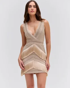 PatBO Deep V-Neck Fringe Mini Dress- Dresses & Jumpsuits