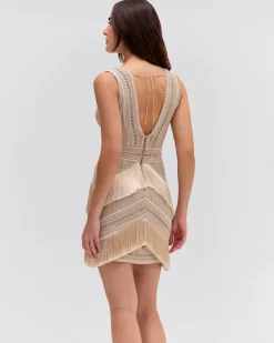 PatBO Deep V-Neck Fringe Mini Dress- Dresses & Jumpsuits