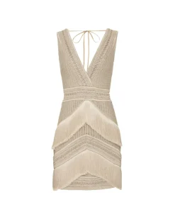 PatBO Deep V-Neck Fringe Mini Dress- Dresses & Jumpsuits