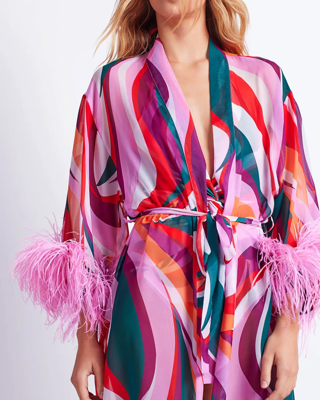 PatBO DELOS FEATHER TRIM KIMONO (FINAL SALE)- Cover-ups