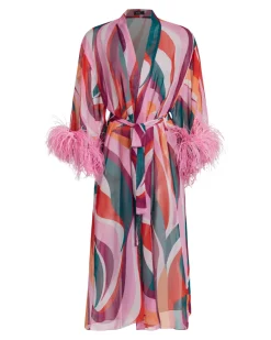 PatBO DELOS FEATHER TRIM KIMONO (FINAL SALE)- Cover-ups