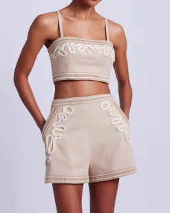 PatBO Embroidered Linen Shorts- Matching Sets|Bottoms