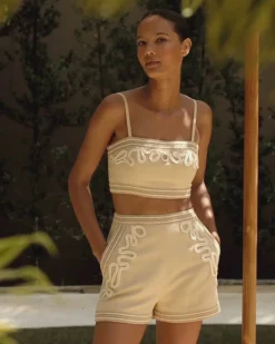 PatBO Embroidered Linen Top- Matching Sets|Tops & Bodysuits