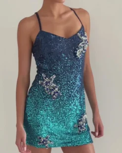 PatBO EMBROIDERED OMBRE SEQUIN MINI DRESS (FINAL SALE)- Dresses & Jumpsuits