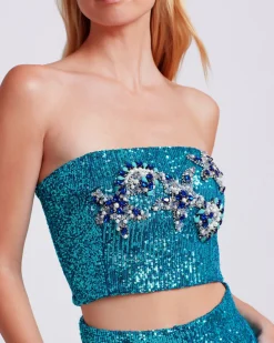 PatBO EMBROIDERED OMBRE SEQUIN TOP (FINAL SALE)- Matching Sets|Tops & Bodysuits