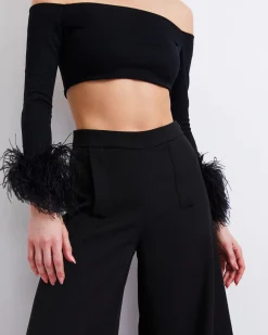 PatBO Feather Trim Knit Top (FINAL SALE)- Tops & Bodysuits