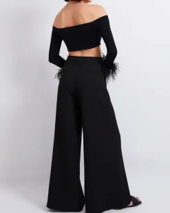PatBO Feather Trim Knit Top (FINAL SALE)- Tops & Bodysuits