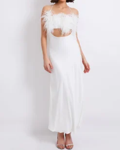 PatBO FEATHER TRIM MAXI SLIP DRESS (FINAL SALE)- Dresses & Jumpsuits