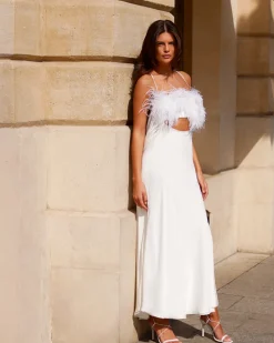 PatBO FEATHER TRIM MAXI SLIP DRESS (FINAL SALE)- Dresses & Jumpsuits