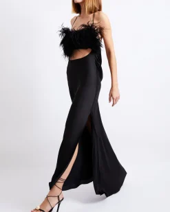 PatBO FEATHER TRIM MAXI SLIP DRESS (FINAL SALE)- Dresses & Jumpsuits