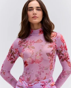 PatBO Floral Haze Stretch Tulle Bodysuit- Matching Sets|Tops & Bodysuits