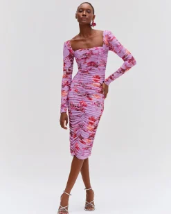 PatBO Floral Haze Stretch Tulle Midi Dress- Dresses & Jumpsuits