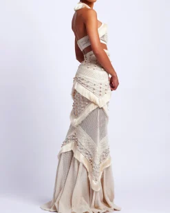 PatBO Fringe Trim Halterneck Maxi Dress (RUNWAY)- Dresses & Jumpsuits