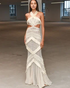 PatBO Fringe Trim Halterneck Maxi Dress (RUNWAY)- Dresses & Jumpsuits