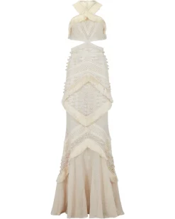 PatBO Fringe Trim Halterneck Maxi Dress (RUNWAY)- Dresses & Jumpsuits