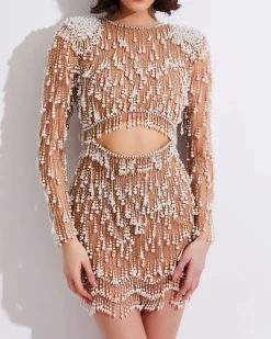 PatBO Fully Beaded Cut-Out Cocktail Dress (FINAL SALE)- Dresses & Jumpsuits