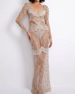 PatBO Fully Beaded Long Sleeve Gown (RUNWAY)- Dresses & Jumpsuits