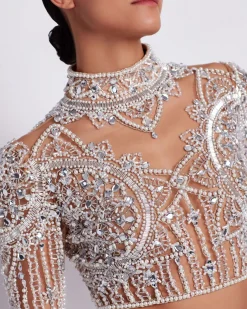 PatBO HAND BEADED TULLE CROPPED TOP (EXCLUSIVE)- Tops & Bodysuits