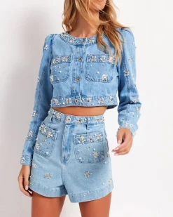 PatBO Hand-Beaded Cropped Jacket (FINAL SALE)- Matching Sets|Denim