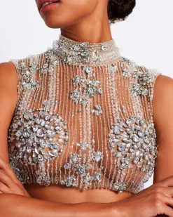 PatBO HAND-BEADED CROPPED TOP- Tops & Bodysuits