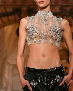 PatBO HAND-BEADED CROPPED TOP- Tops & Bodysuits