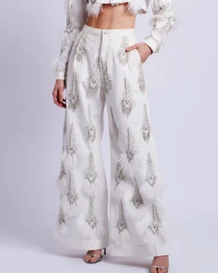 PatBO Hand-Beaded Denim and Feather Jeans (FINAL SALE)- Denim|Bottoms