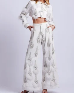 PatBO Hand-Beaded Denim and Feather Jeans (FINAL SALE)- Denim|Bottoms