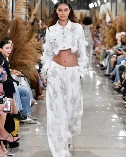 PatBO Hand-Beaded Denim and Feather Jeans (FINAL SALE)- Denim|Bottoms