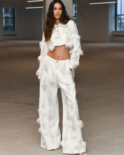 PatBO Hand-Beaded Denim and Feather Jeans (FINAL SALE)- Denim|Bottoms