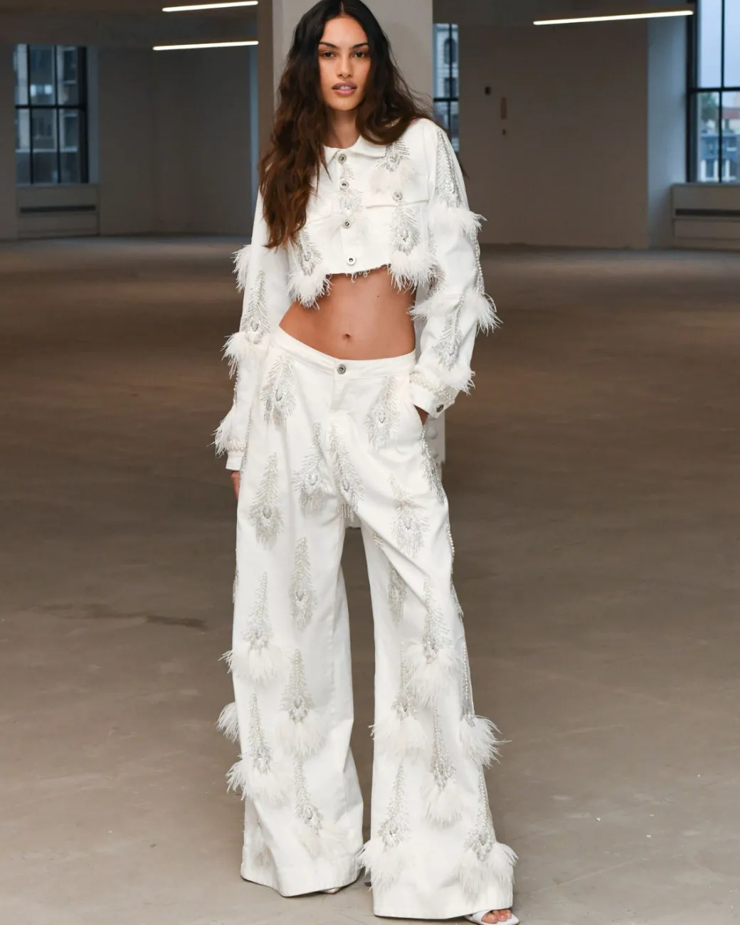 PatBO Hand-Beaded Denim and Feather Jeans (FINAL SALE)- Denim|Bottoms
