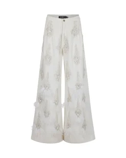 PatBO Hand-Beaded Denim and Feather Jeans (FINAL SALE)- Denim|Bottoms