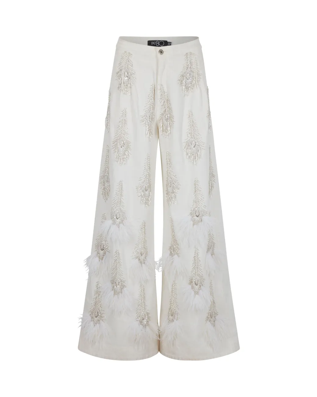 PatBO Hand-Beaded Denim and Feather Jeans (FINAL SALE)- Denim|Bottoms