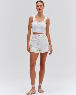 PatBO Hand-Beaded Denim Shorts- Matching Sets|Denim