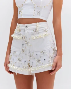 PatBO Hand-Beaded Denim Shorts- Matching Sets|Denim