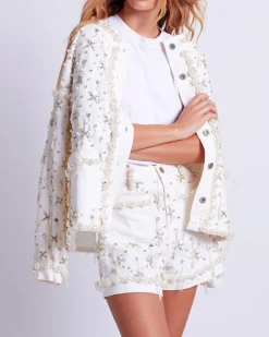 PatBO Hand-Beaded Denim Shorts- Matching Sets|Denim