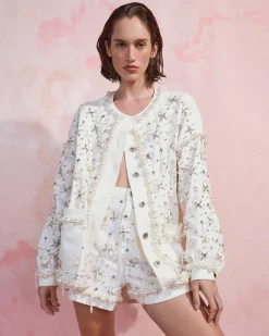 PatBO Hand-Beaded Denim Shorts- Matching Sets|Denim