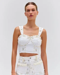 PatBO Hand-beaded Denim Top (FINAL SALE)- Matching Sets|Denim