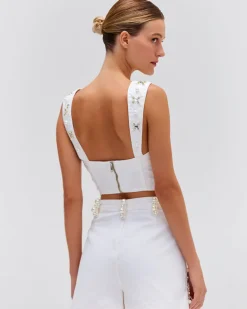 PatBO Hand-beaded Denim Top (FINAL SALE)- Matching Sets|Denim